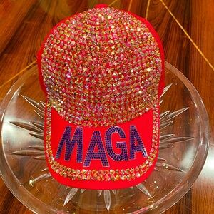 NWT “MAGA” Red, 45th POTUS Donald Trump, Gold Rhinestones, Bling Hat / Cap.